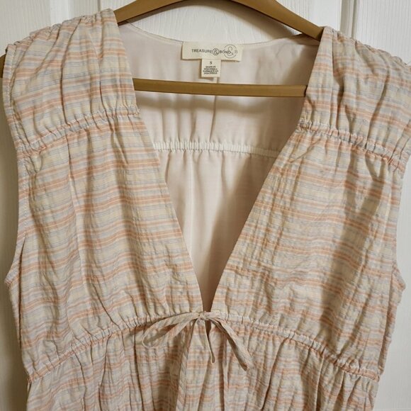 Treasure & Bond Shirred Mini Dress Ivory Honey Plaid Size Small NWOT - Picture 5 of 10